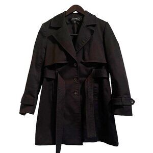 Tahari ASL Black Single-Breasted Notch-Collar Belt Wrap Trench Coat - Size Small